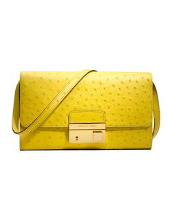 Yellow printed leather clutch bag