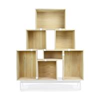 Modular wooden shelves in pine